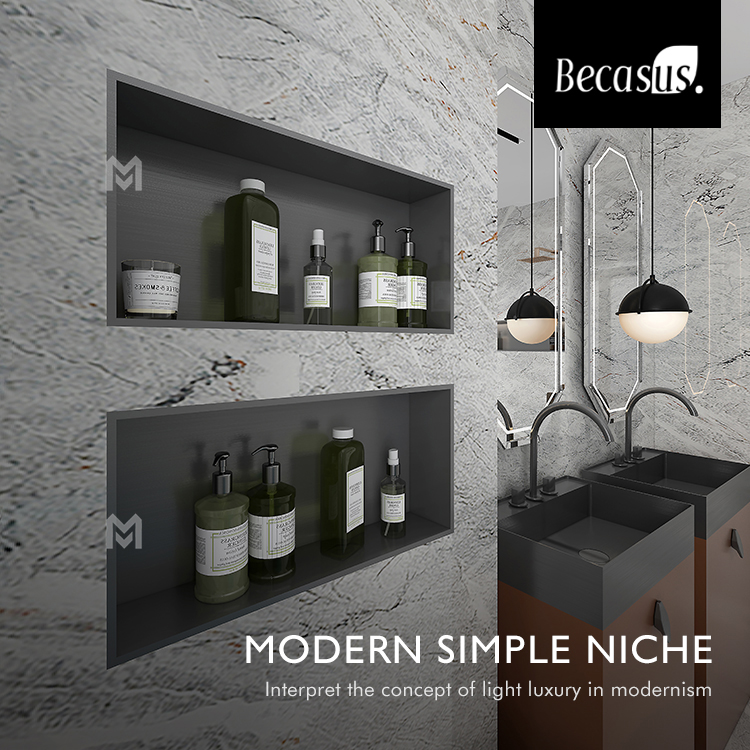 Niche murale encastr&eacute;e en acier inoxydable robuste, moderne, organisateur de rangement pour savon et shampoing, &eacute;tanche, durable et facile &agrave; installer, niche de douche