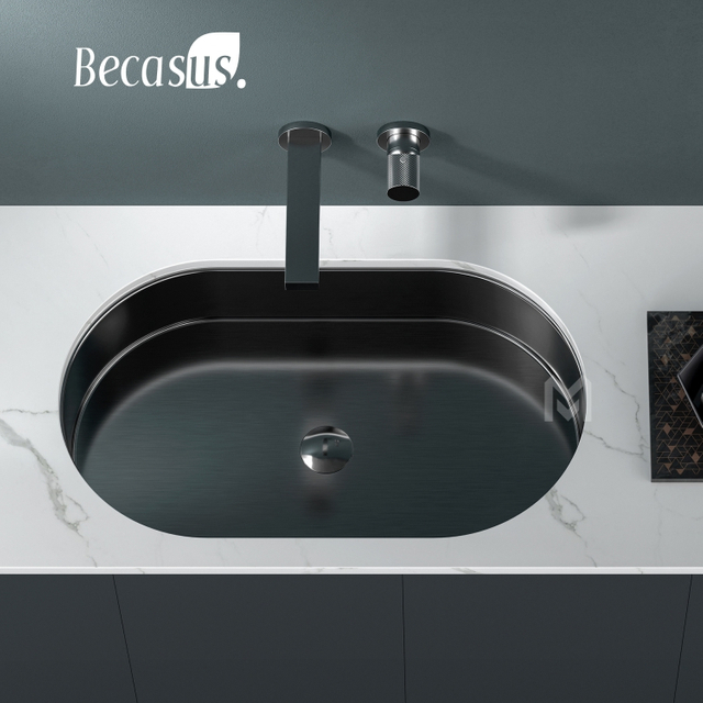 Modernes Waschbecken aus Edelstahl, ovales Waschbecken unter der Arbeitsplatte