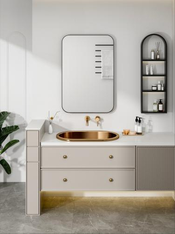 Fregadero de ba&ntilde;o ovalado bajo encimera de dise&ntilde;o de hotel de lujo moderno, continuidad de acero inoxidable para toda la casa Becasus.jpg